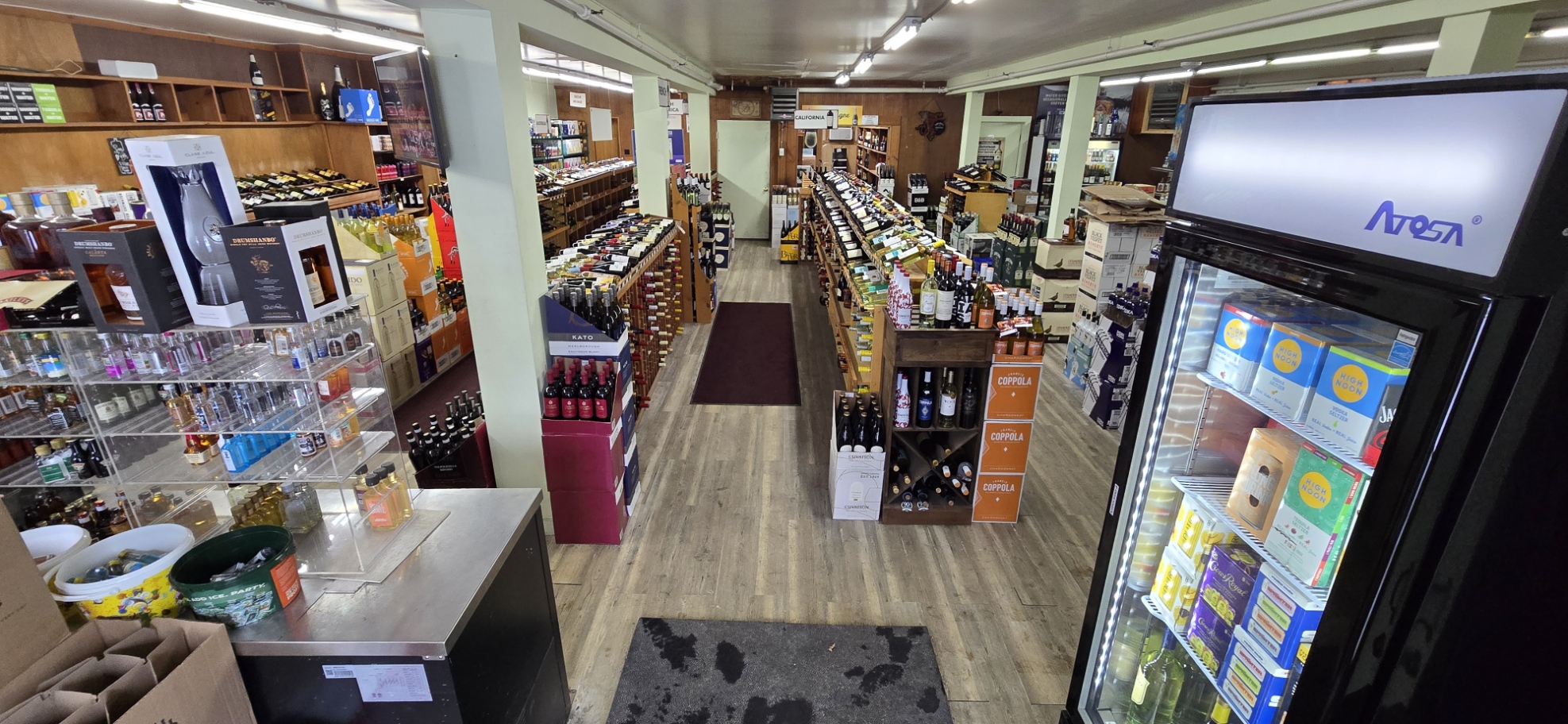 Wine shelves inside High Peaks Wine & Spirits