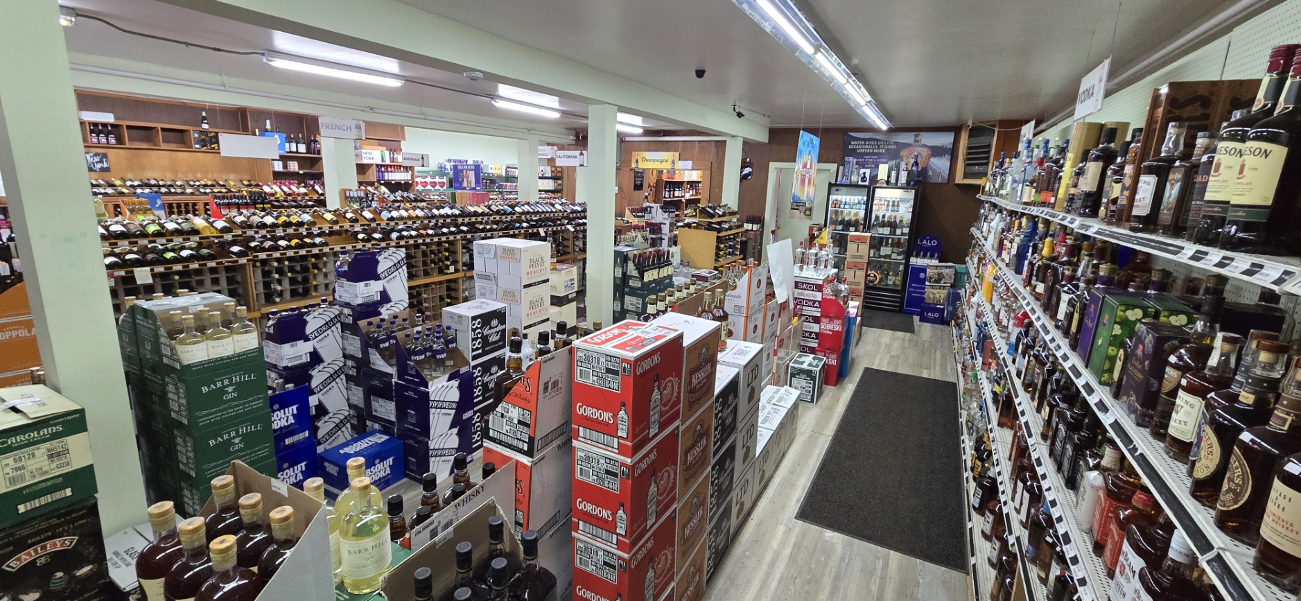 Store displays inside High Peaks Wine & Spirits